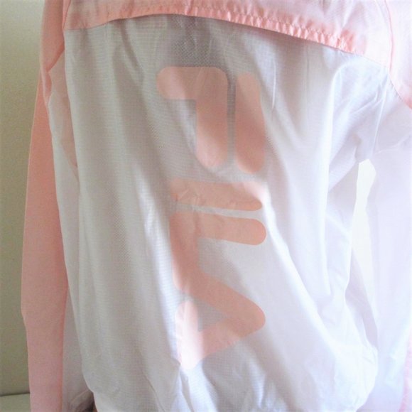 FILA USA Breeze Wind Jacket Hooded Windbreaker Pink White Size L Lightweight - Picture 10 of 10